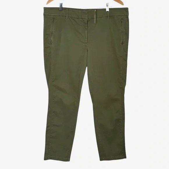 NWT LOFT Custom Stretch Slim-Straight Leg Ankle Pants 18 Olive Green Pockets - Picture 1 of 10
